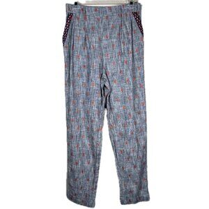 Anthropologie Ollari Sz S Tapered Jacquard Pants Cuffed Gray Orange Aztec Boho